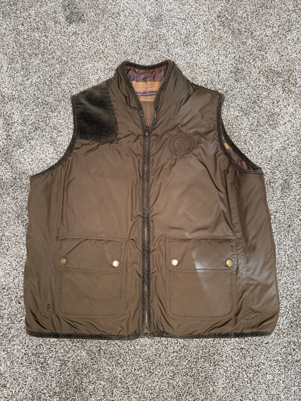 Ralph Lauren Brown Quilted hunting Vest with Corduroy details